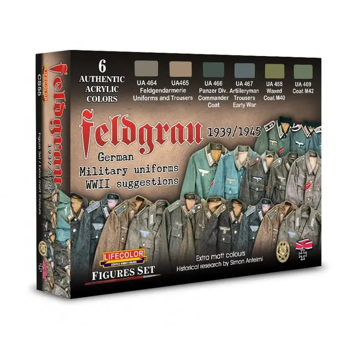 LifeColor Feldgrau 1939/45 German Uniforms Paint Set (22ml x 6) Lifecolor