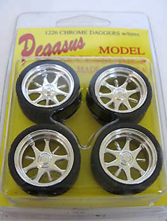 Pegasus 1/24 "Daggers" Rims W/Tires Chrome for Scale Models