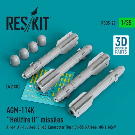 Res/Kit 1:35 AGM-114K "Hellfire II" missiles (4 pcs) (3D Printed) Res/Kit