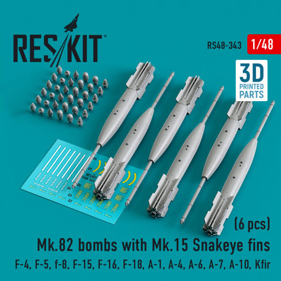 ResKit 1:48 Mk.82 bombs with Mk.15 Snakeye fins (6 pcs) (3D Printed) Reskit