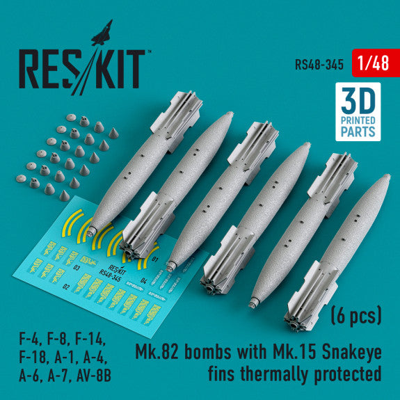 ResKit 1:48 Mk.82 bombs with Mk.15 Snakeye fins thermally protected (6 pcs) (3D Printed Reskit
