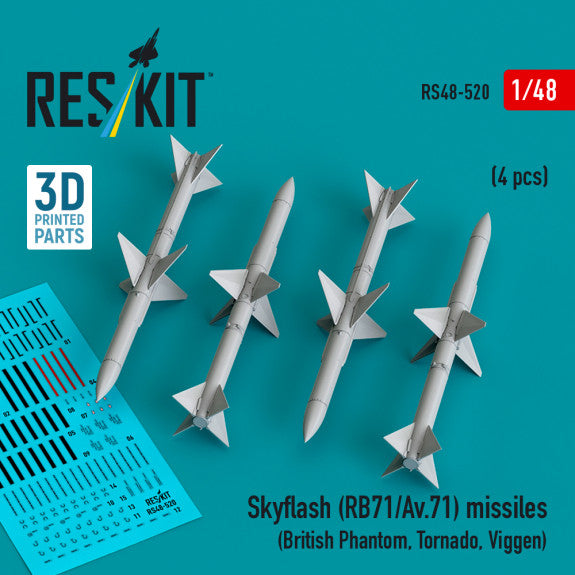 ResKit 1:48 Skyflash (RB71/Av.71) missiles (4 pcs) (3D Printed Reskit