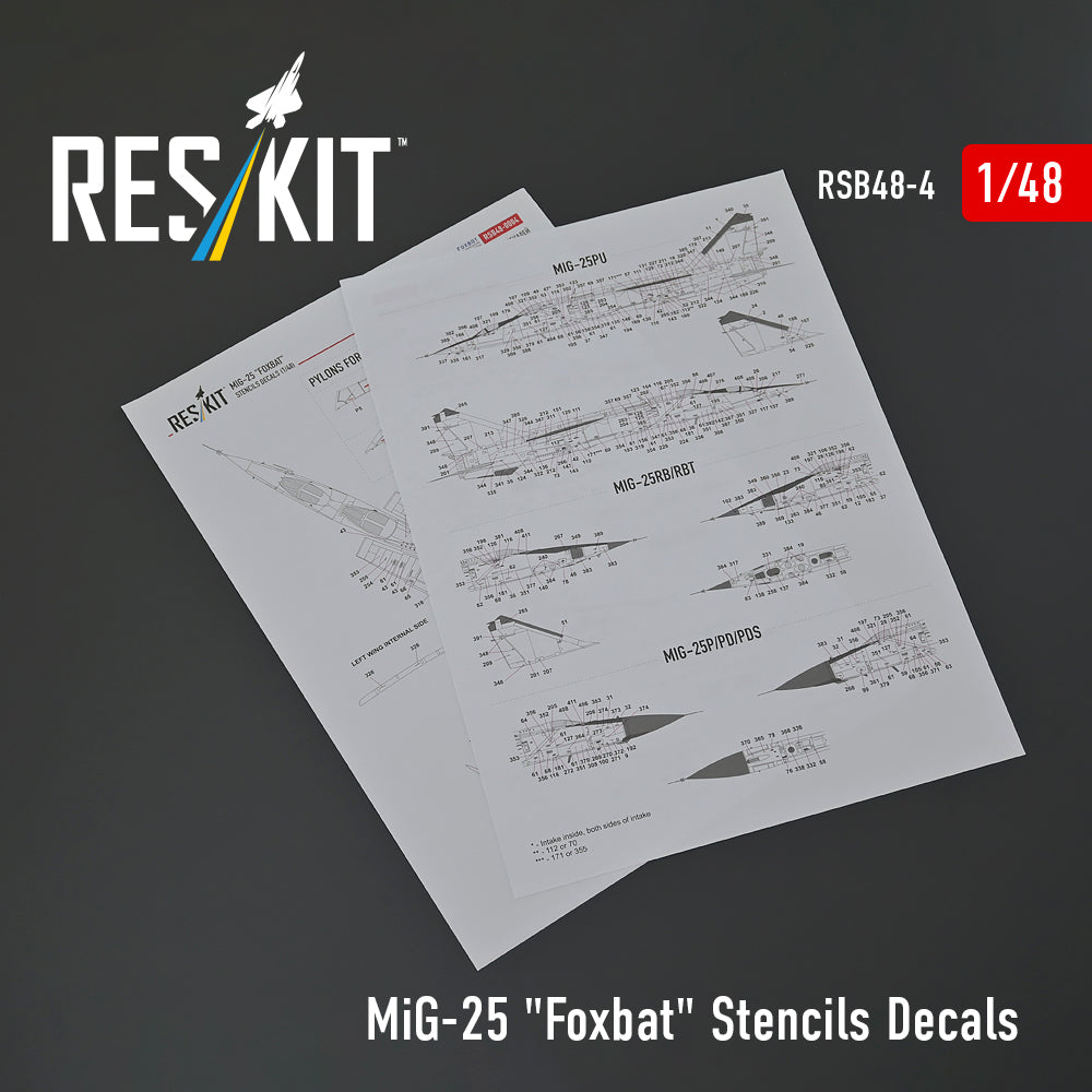 ResKit 1:48 MiG-25 "Foxbat" Stencils Decals Reskit
