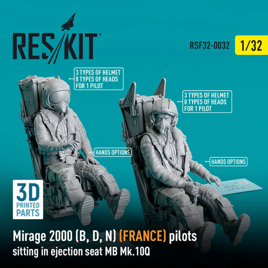 ResKit 1:32 Mirage 2000 (B, D, N) (FRANCE) pilots sitting in ejection seat MB Mk.10Q (2 pcs) (3D Printed) Reskit