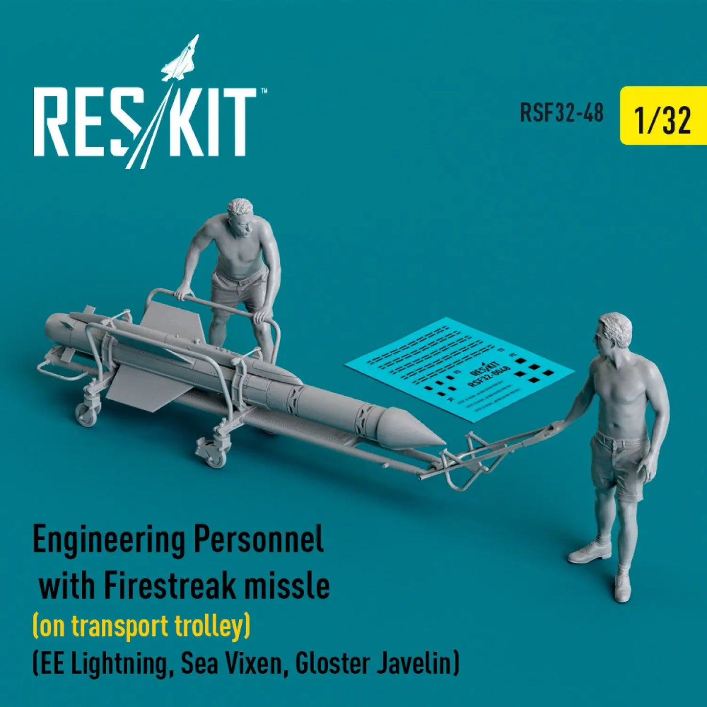 ResKit 1:32 Engineering Personnel with Firestreak missile (on transport trolley) (EE Lightning, Sea Vixen, Gloster Javelin) (3D Printed) Reskit