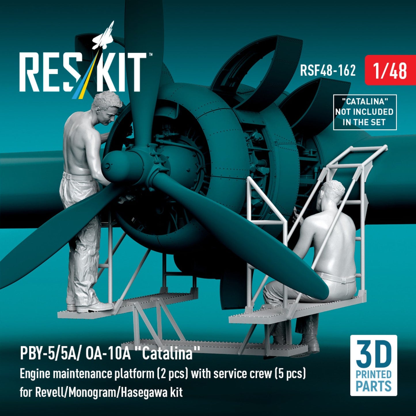 PBY-5/5A/ OA-10A "Catalina" Engine maintenance platform (2 pcs) with service crew (5 pcs) for Revell/Monogram/Hasegawa kit (3D Printed) Reskit