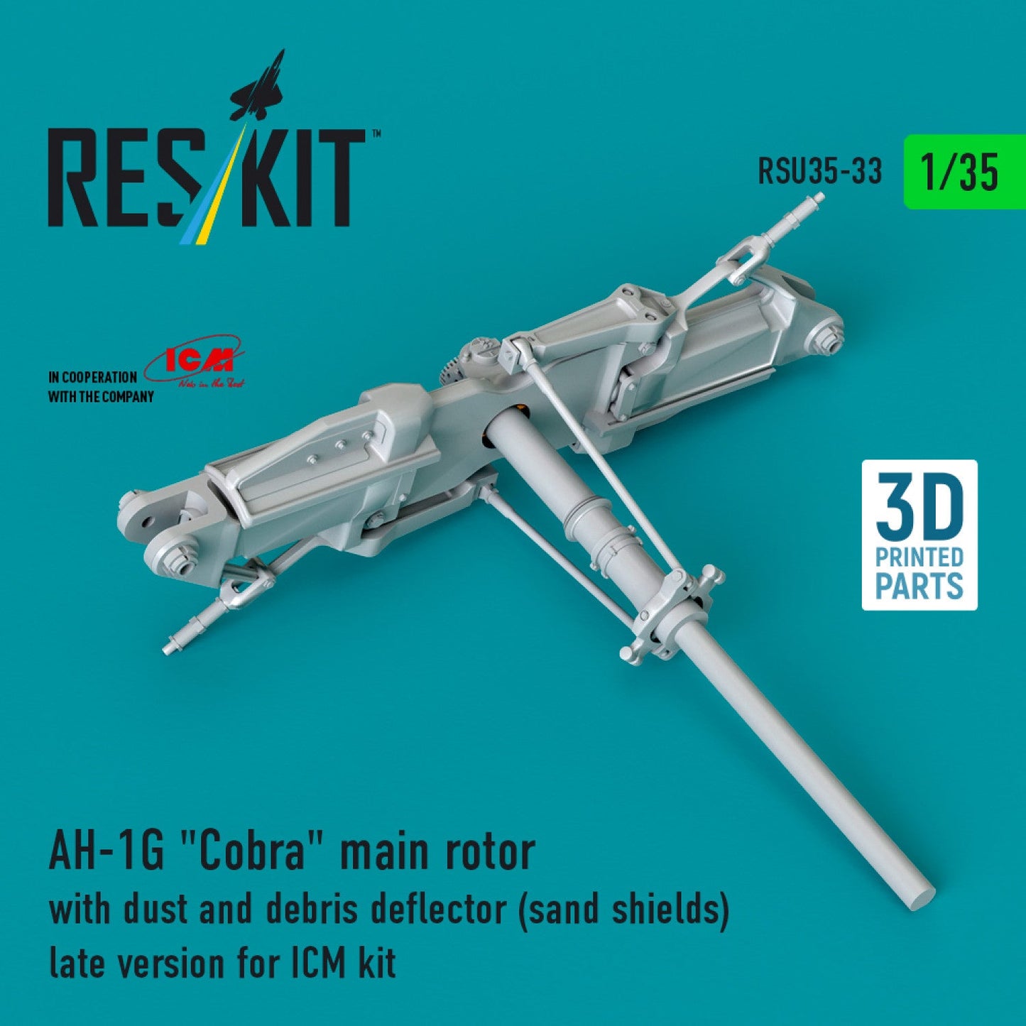 ResKit 1:35 AH-1G "Cobra" main rotor with dust and debris deflector (sand shields) late version for ICM kit (3D Printed) Reskit