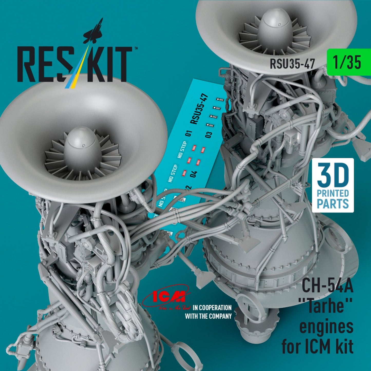 ResKit 1:35 CH-54A "Tarhe" engines for ICM kit (3D Printed) Reskit