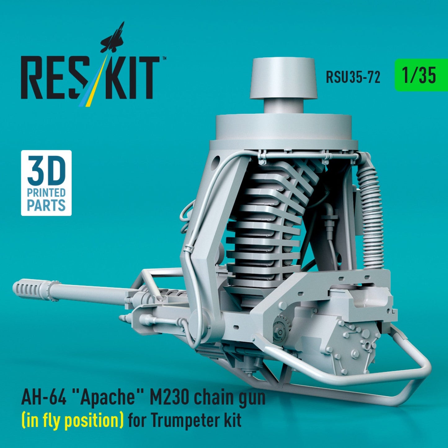 ResKit 1:35 AH-64 "Apache" M230 chain gun (in fly position) for Trumpeter kit (3D Printed) Reskit