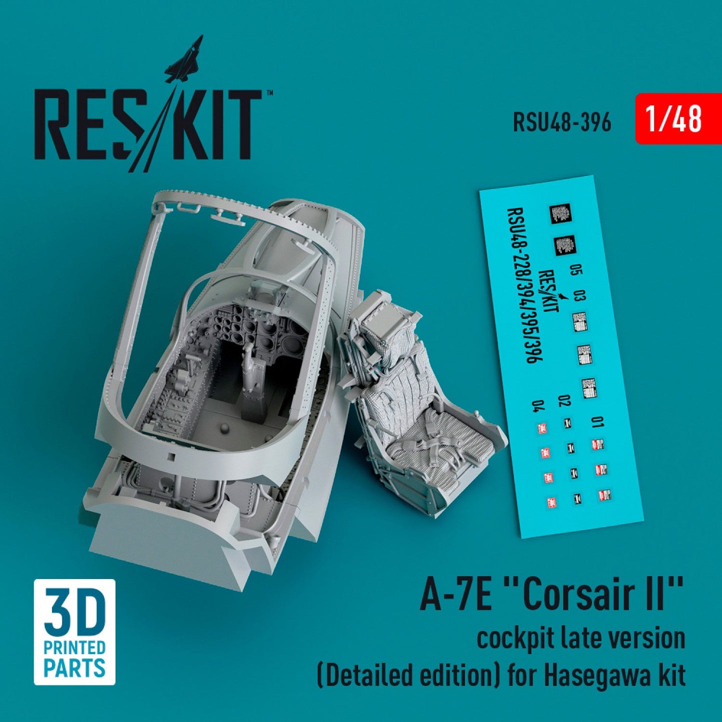 ResKit 1:48 A-7E "Corsair II" cockpit late version (Detailed edition) for Hasegawa kit (3D Printed) Reskit