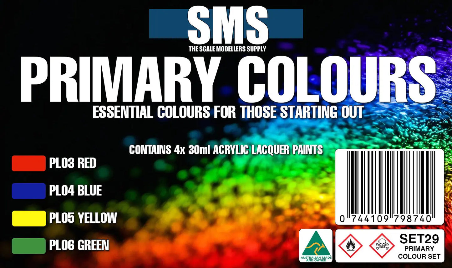 SMS Primary Colours Essential Paint Set The Scale Modellers Supply