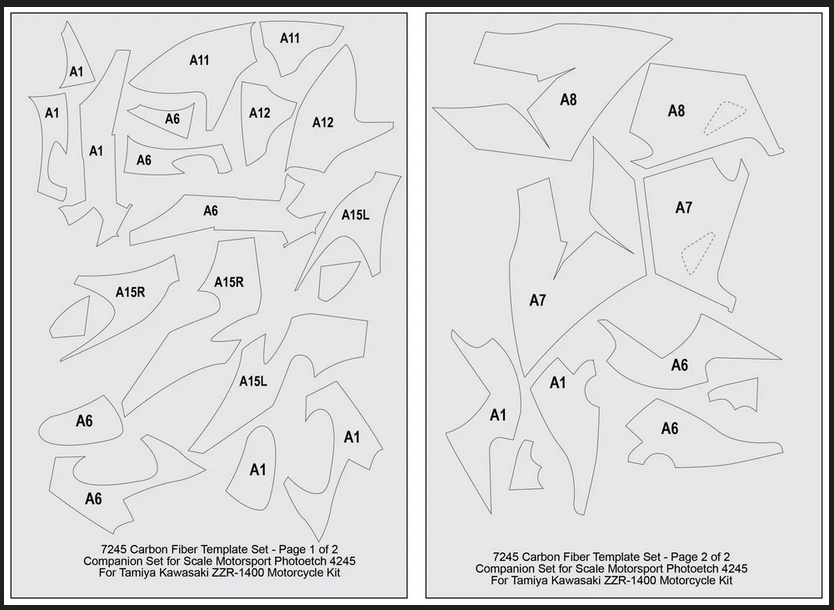 Scale Motorsport 1/12 Kawasaki ZZR1400 Fibre Template Set Scale Motorsport
