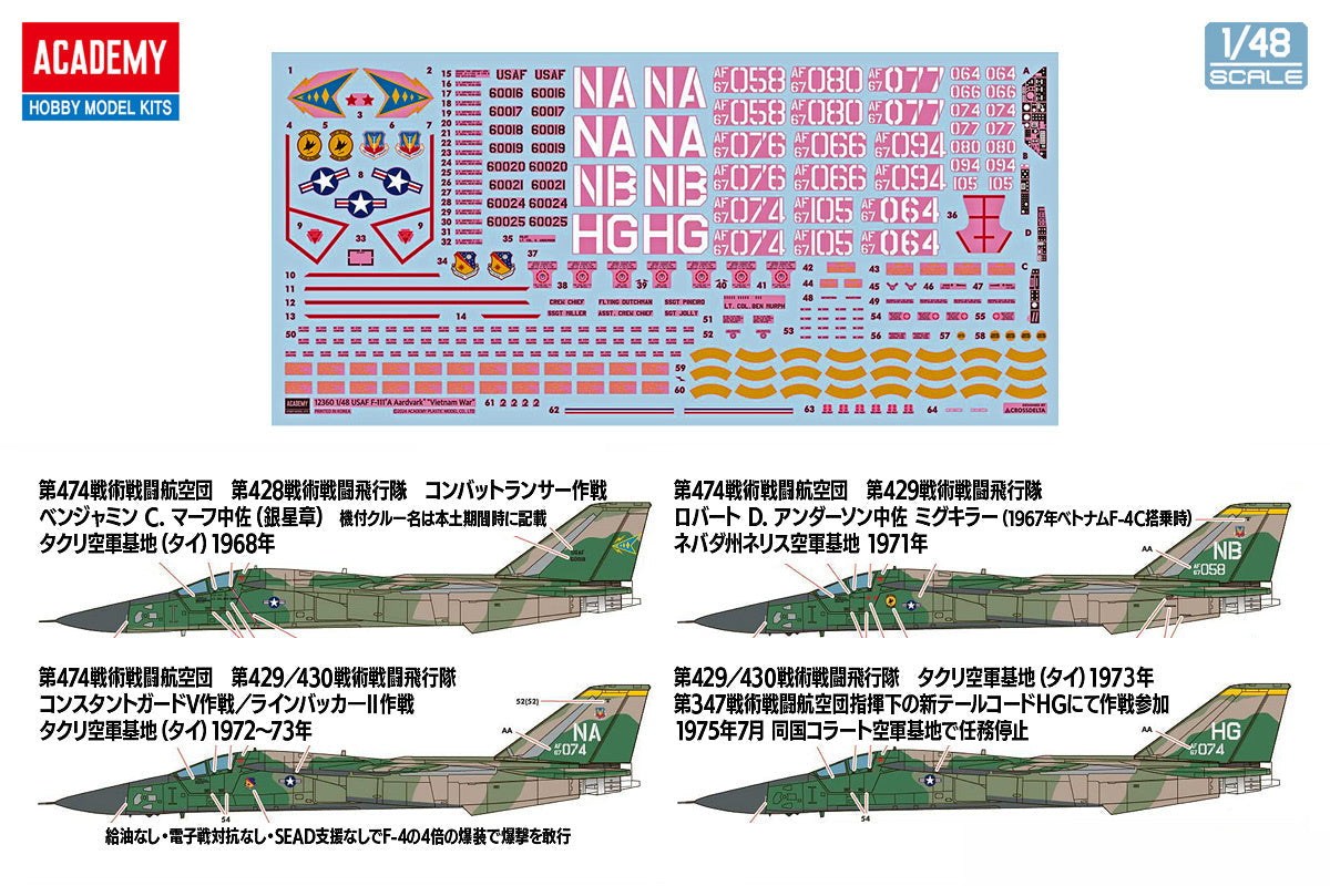 Academy 1/48 USAF F-111A Aardvark "Vietnam War" Plastic Model Kit Academy