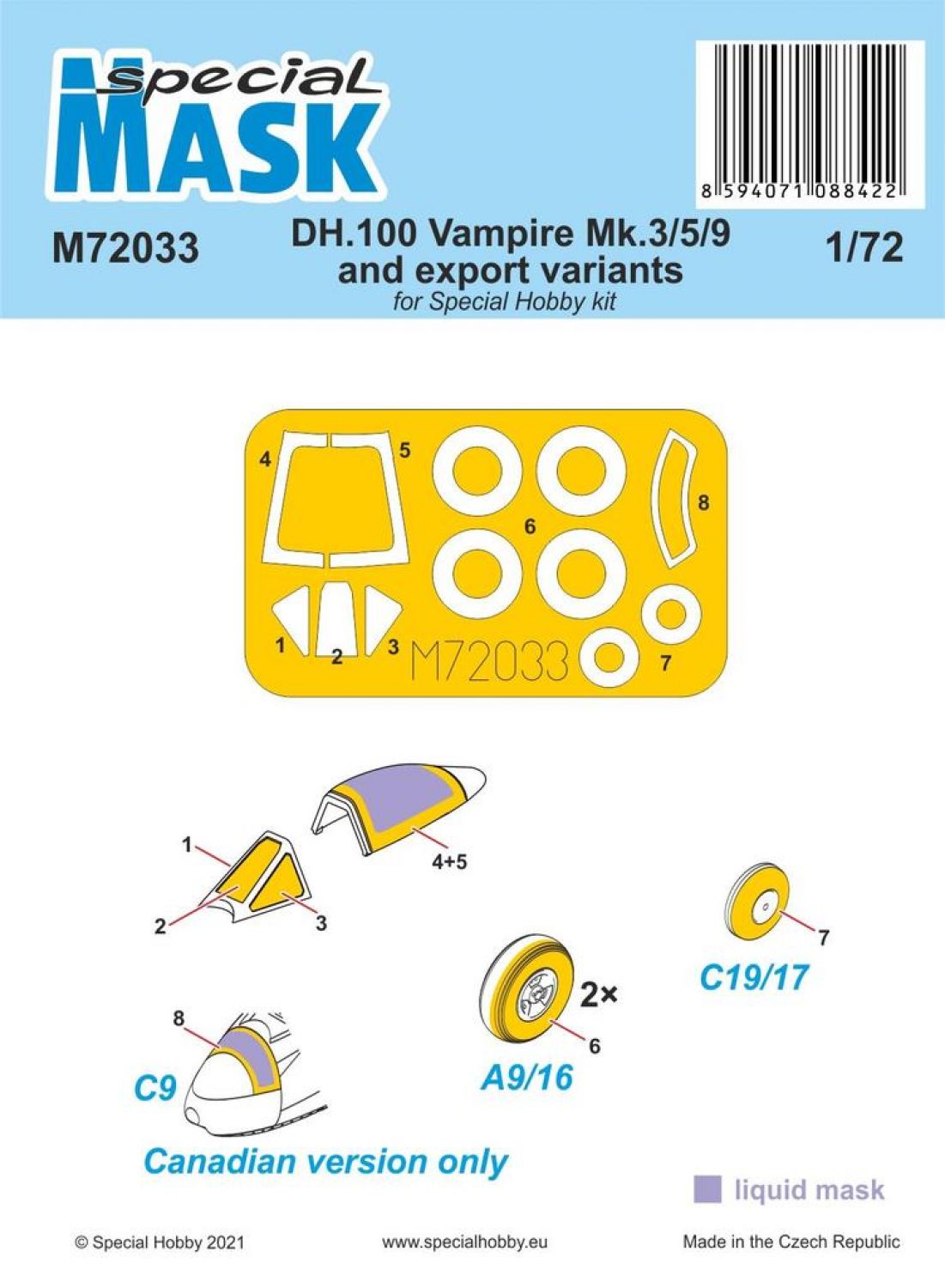 Special Hobby 1/72 DH.100 Vampire Mk.3/5/9 and export variants MASK Special Hobby