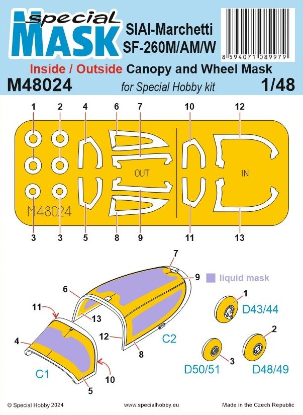 Special Hobby 1/48 SIAI-Marchetti SF-260M/AM/W INSIDE/OUTSIDE MASK Special Hobby