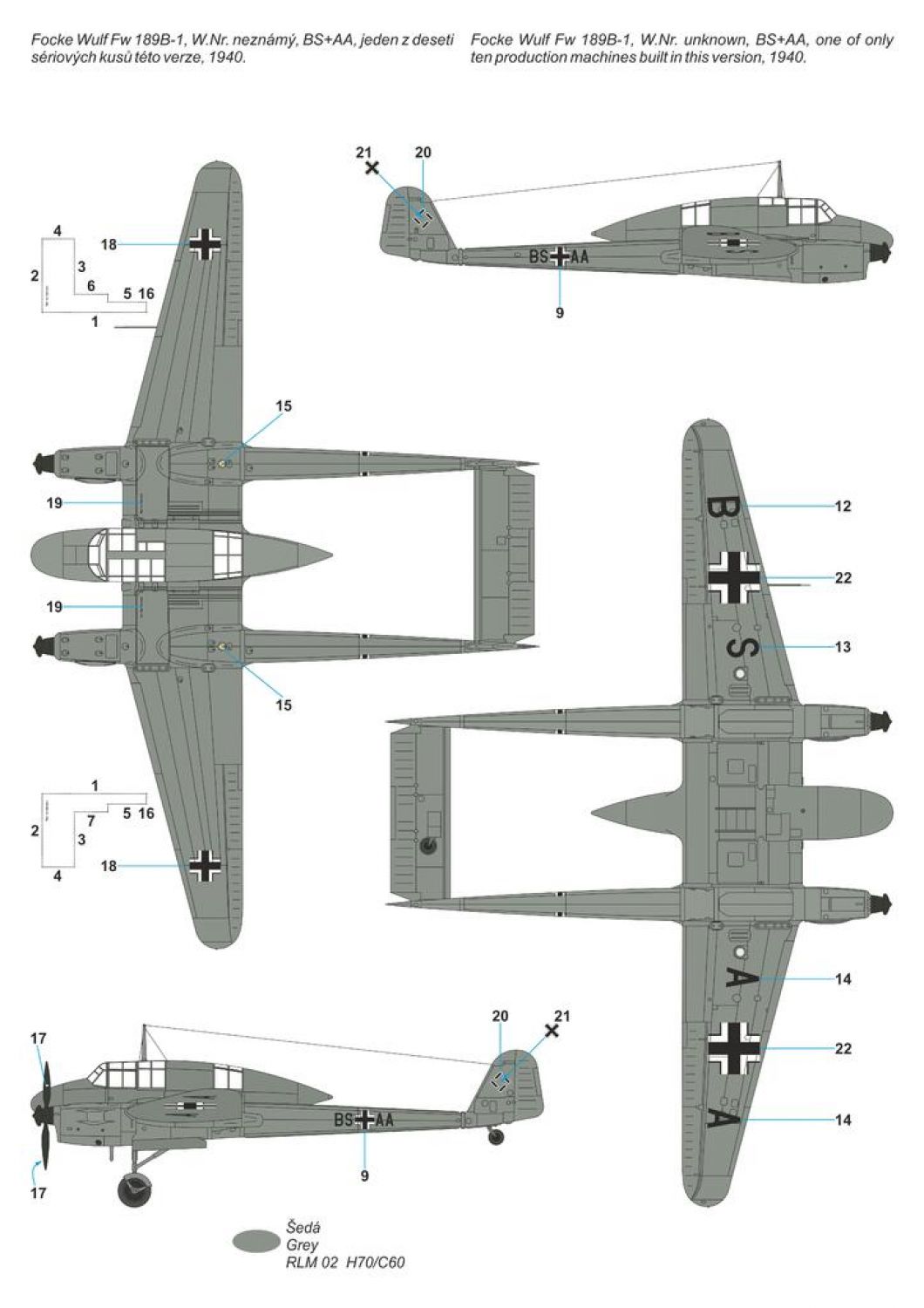 Special Hobby 1/72 Focke Wulf Fw 189B-0/B-1 'Luftwaffe Trainer' Plastic Model Kit Special Hobby