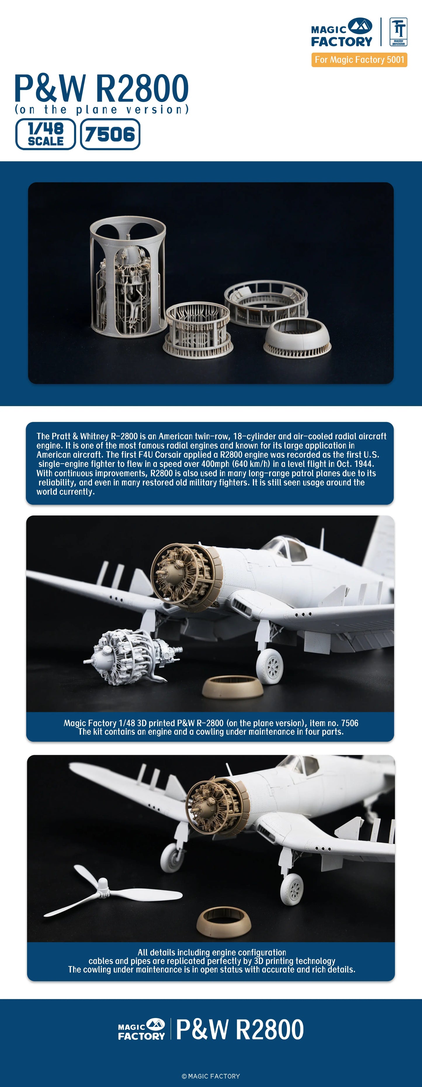 Magic Factory 1/48 P&W R-2800 Engine On Plane Version (3D printed) Magic Factory
