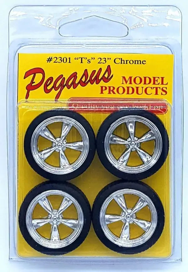 Pegasus 1/24 23" T's Rims W/Tires Chrome for Scale Models - Franklin Hobbies Ltd