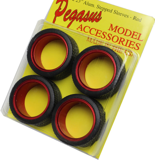 Pegasus 1/24 Sleeves 23" Stepped Alum Polished Red W / Tire for Scale Models