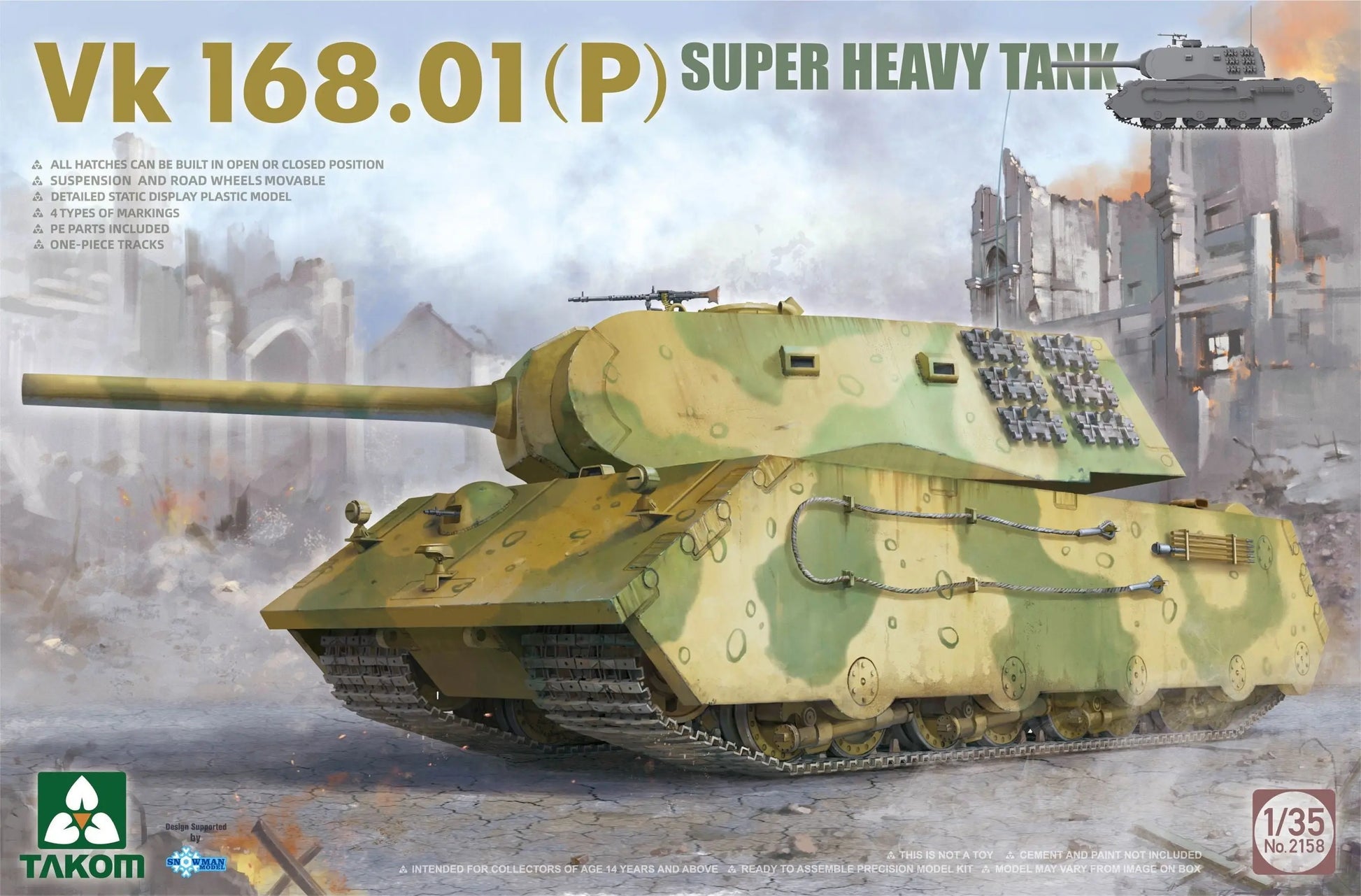 Takom 1/35 Vk 168.01(P) Super Heavy Tank Plastic Model Kit - Franklin Hobbies Ltd