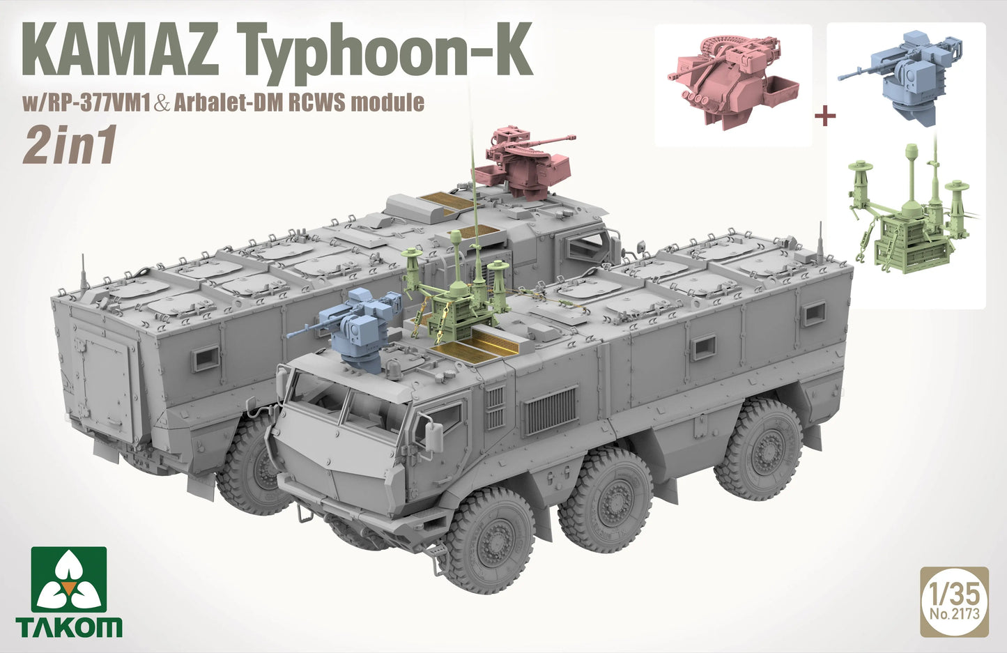 Takom 1/35 KAMAZ Typhoon-K w/RP-377VM1 & Arbalet-DM RCWS module 2 in 1 Plastic Model Kit Takom
