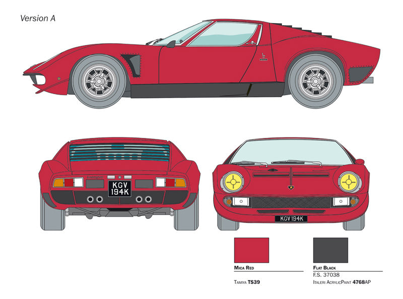 Italeri 1:24 Lamborghini Miura JOTA SVJ Plastic Model Kit Italeri
