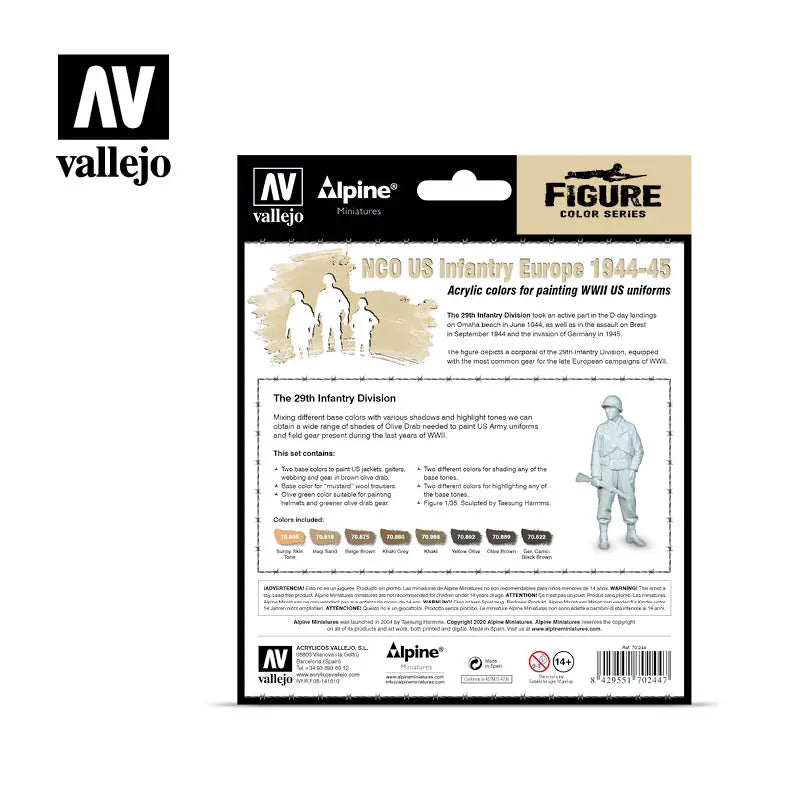 Vallejo Model Color Alpine NCO US Infantry Europe 1944-45 Acrylic Paint Set w/ Figure Vallejo
