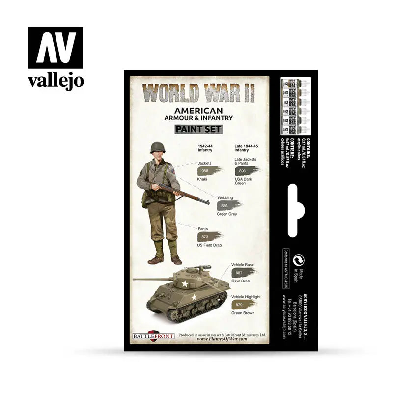 Vallejo Model Colour WWII American Armour & Infantry Acrylic 6 Colour Paint Set Vallejo