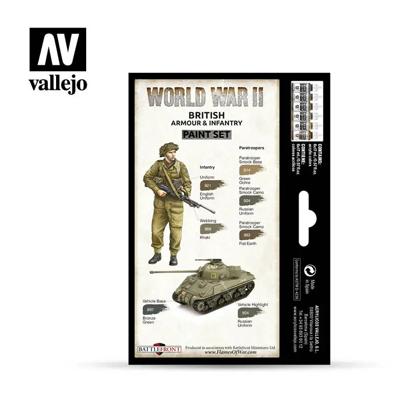 Vallejo Model Colour WWII British Armour & Infantry Acrylic 6 Colour Paint Set Vallejo