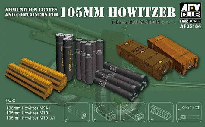 AFV Club 1/35 Ammunition Crates And Containers For 105mm Howitzer (M101/M101A1/M2A1) AFV Club