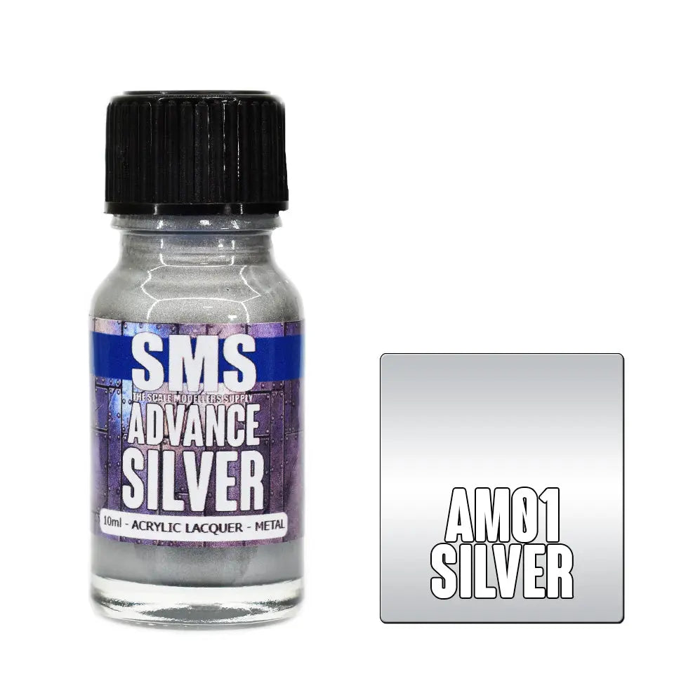 SMS Advance Metallic Silver 10ml Acrylic Lacquer The Scale Modellers Supply