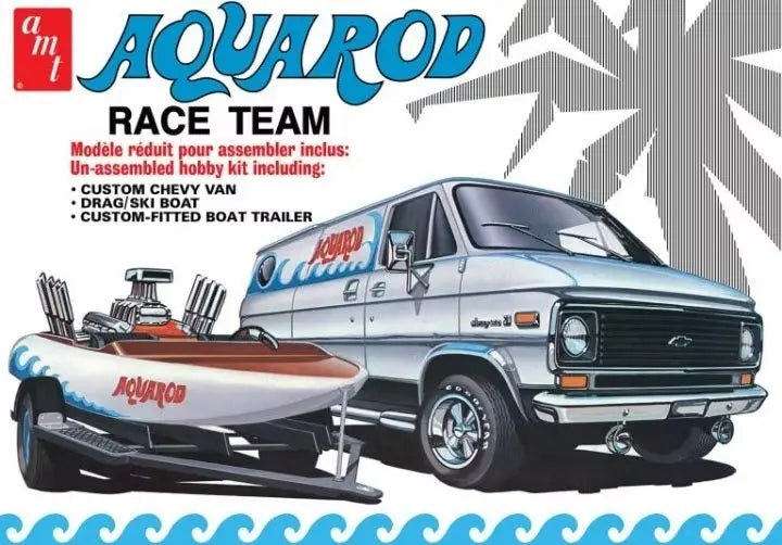 AMT 1/25 Aqua Rod Race Team 1975 Chevy Van, Race Boat & Trailer Plastic Model Kit AMT