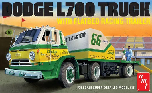 AMT 1/25 1966 Dodge L700 Truck w/Flatbed Racing Trailer Plastic Model Kit AMT