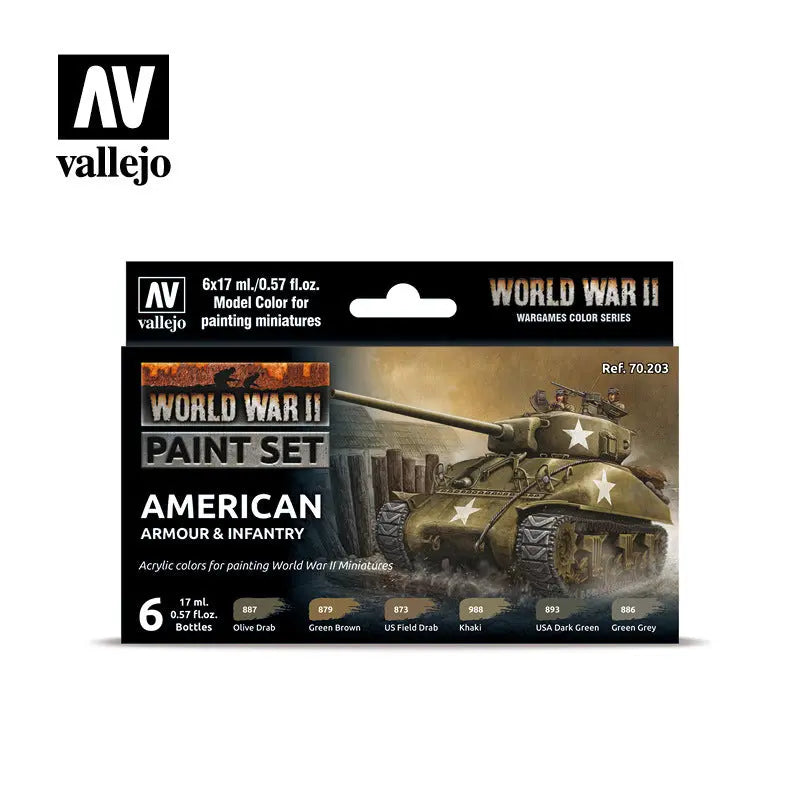 Vallejo Model Colour WWII American Armour & Infantry Acrylic 6 Colour Paint Set Vallejo