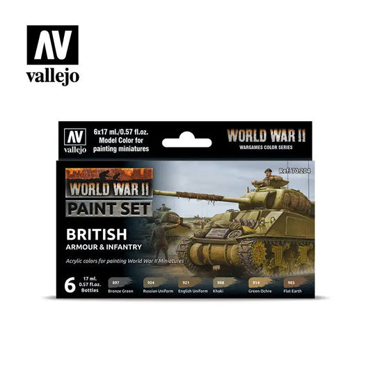 Vallejo Model Colour WWII British Armour & Infantry Acrylic 6 Colour Paint Set Vallejo