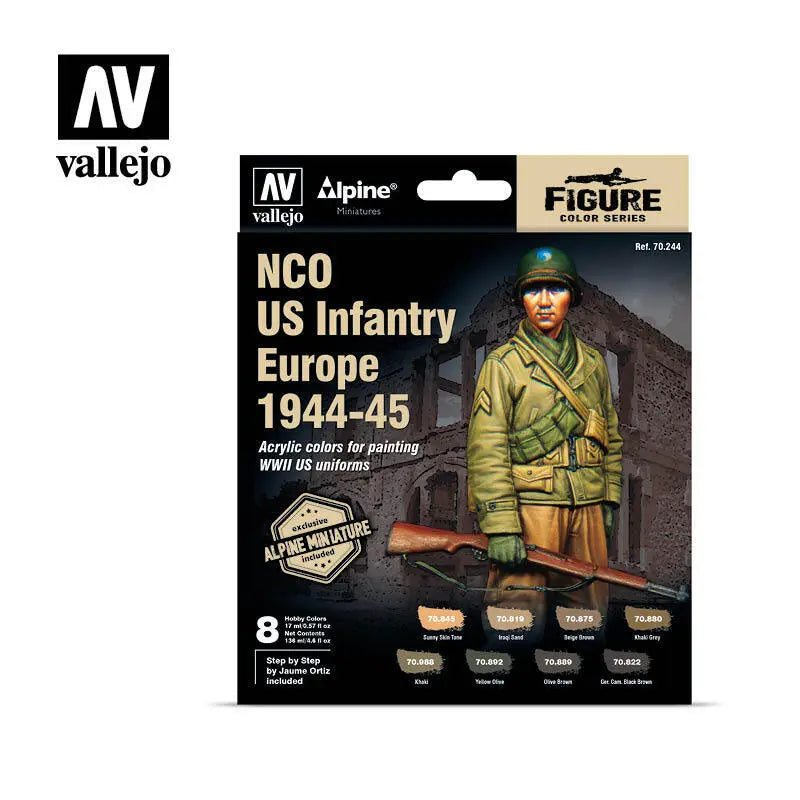 Vallejo Model Color Alpine NCO US Infantry Europe 1944-45 Acrylic Paint Set w/ Figure Vallejo