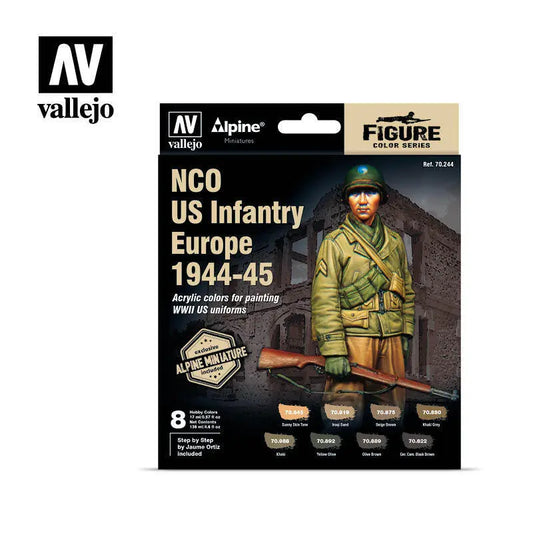 Vallejo Model Color Alpine NCO US Infantry Europe 1944-45 Acrylic Paint Set w/ Figure Vallejo