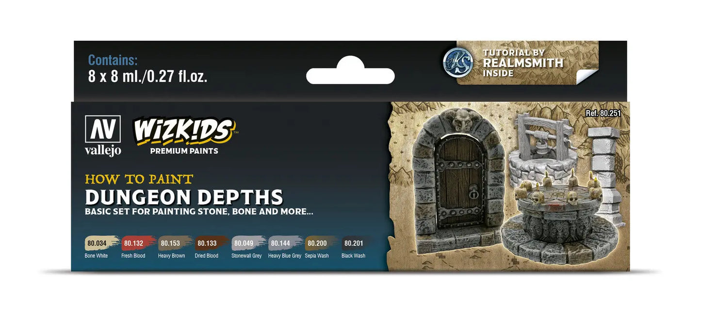 Vallejo Wizkids Premium set: Dungeon Depths Acrylic Paint Set (8 Colour Set) Vallejo
