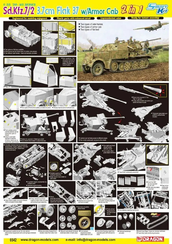 Dragon 1/35 Sd.Kfz.7/2 3.7cm Flak 37 w/Armor Cab Plastic Model Kit Dragon