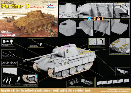 Dragon 1/35 Panther D w/Zimmerit (2 in 1) Plastic Model Kit Dragon