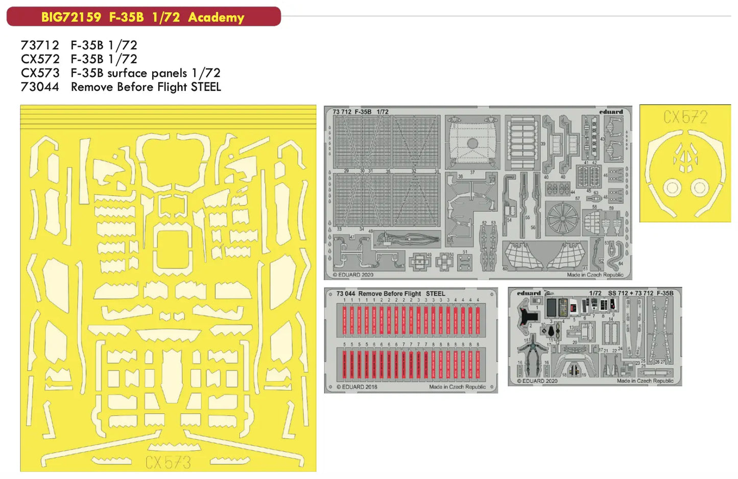 Eduard 1/72 F-35B Photo etch set (Academy) Big Ed Eduard