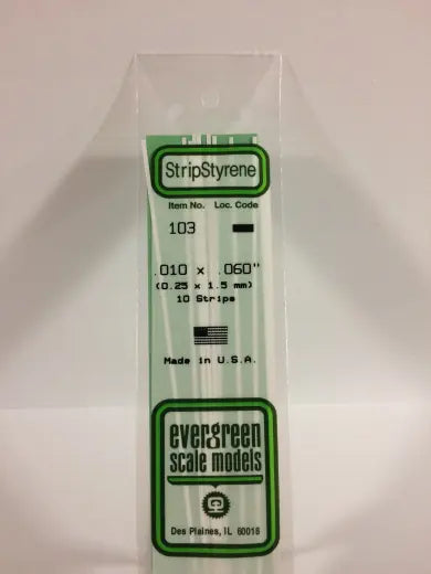 Evergreen White Polystyrene Strip 0.010 x 0.060 x 14" / 0.25mm x 1.5mm x 36cm (10) Evergreen