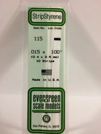 Evergreen White Polystyrene Strip 0.015 x 0.100 x 14" / 0.38mm x 2.5mm x 36cm (10) Evergreen