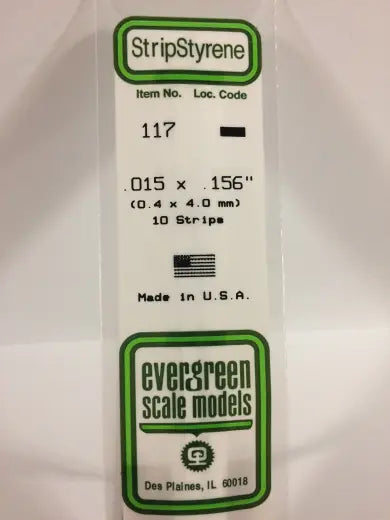 Evergreen White Polystyrene Strip 0.015 x 0.156 x 14" / 0.38mm x 4mm x 36cm (10) Evergreen