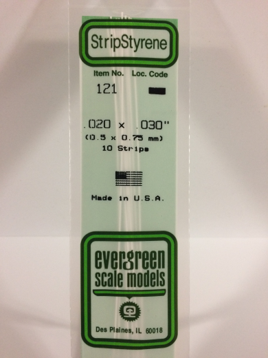 Evergreen White Polystyrene Strip 0.020 x 0.030 x 14" / 0.51mm x 0.76mm x 36cm (10) Evergreen