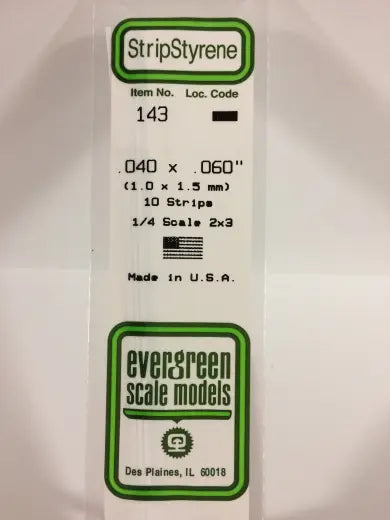 Evergreen White Polystyrene Strip 0.040 x 0.060 x 14" / 1mm x 1.5mm x 36cm (10) Evergreen