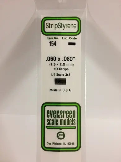 Evergreen White Polystyrene Strip 0.060 x 0.080 x 14" / 1.5mm x 2mm x 36cm (10) Evergreen
