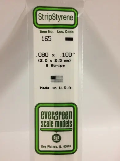 Evergreen White Polystyrene Strip 0.080 x 0.100 x 14" / 2mm x 2.5mm x 36cm (8) Evergreen