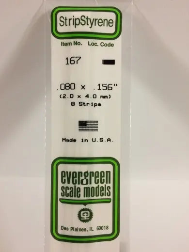 Evergreen White Polystyrene Strip 0.080 x 0.156 x 14" / 2mm x 4mm x 36cm (8) Evergreen