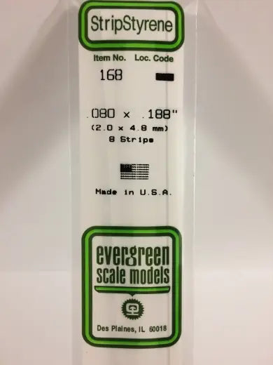 Evergreen White Polystyrene Strip 0.080 x 0.188 x 14" / 2mm x 4.8mm x 36cm (8) Evergreen